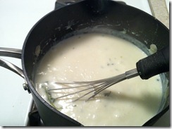 When your bechamel sauce looks like this, it's time to strain out the chunky bits!